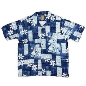 Vtg Pineapple Connection Men's XL Rayon Shirt Hula Girl Blue Hawaiian Button-Up